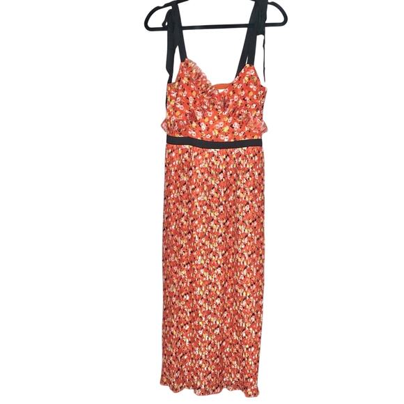 NWT Foxiedox Orange Floral Pleated V Neck Dress Size XSmall - Picture 1 of 9